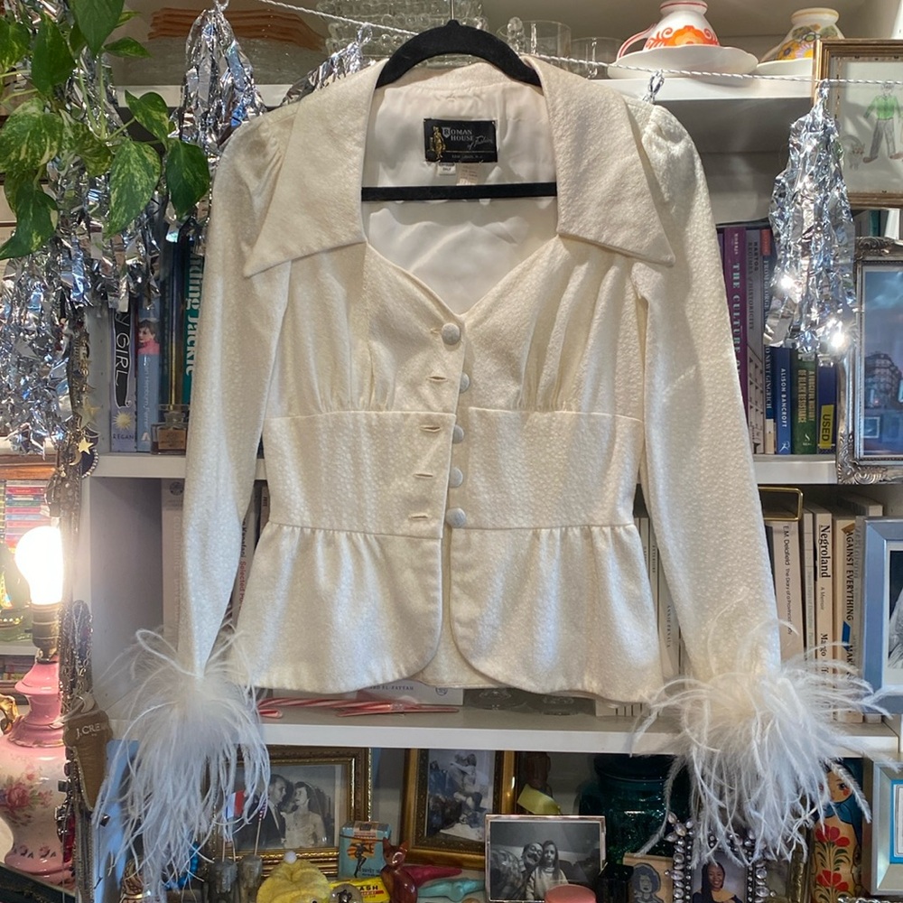VINTAGE Roman House of Fashion Feather Blouse Jacket